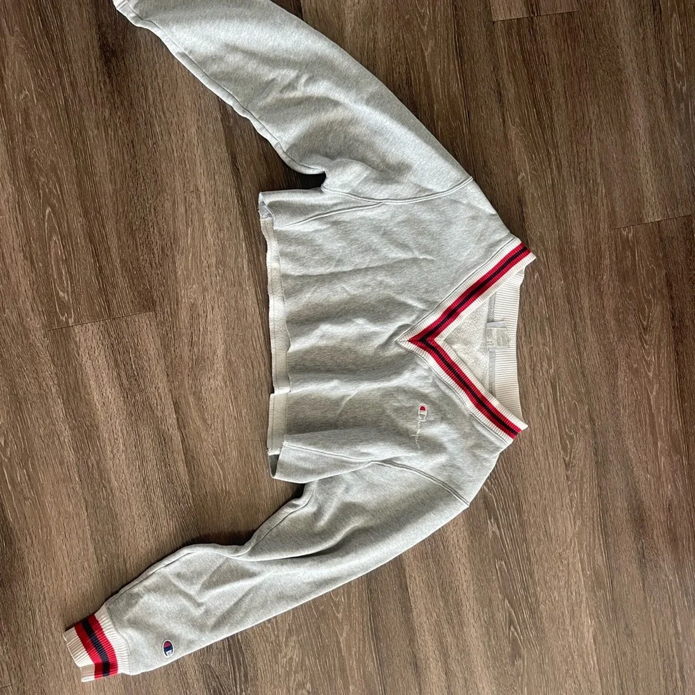 Champion cropped Gray Sweatshirt with Red and White Accents - Picture 1 of 5